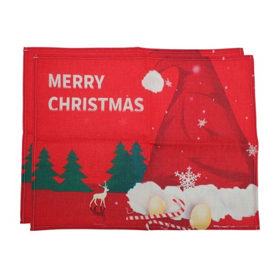 Unique Bargains Christmas Place Mats Linen Red Green White 13"x17.7" 2 Pcs