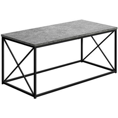 Vynxaria Contemporary Modern Rectangular Coffee/Accent/Cocktail Table Textured Grey Stone-Look, Black Metal X-Frame, 40.5"L×20"W×18"H