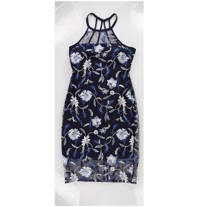 GUESS Womens Embroidered Knee Length Sheath Dress, Blue, 14 - 1 of 2