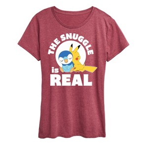 Women's - Pokémon - The Snuggle Is Real Pikachu and Piplup Short Sleeve Graphic T-Shirt - 1 of 4