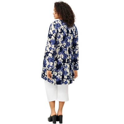 ellos Plus Size V-Neck Tunic With Smocked Bodice