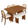 6-Piece Dining Set Rectangle, Dining Set Contemporary With 4 Upholstered Rattan Back Dining Chairs And Bench For 6, Dining Set-Cuddlewood - 3 of 4