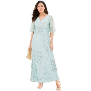 Roaman's V Neck Embellished Lace Gown - 1 of 4