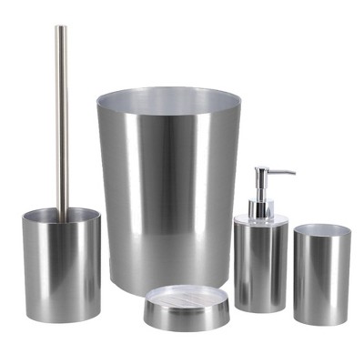 Medium Silver Brushed Aluminum Toilet Brush and Holder Set