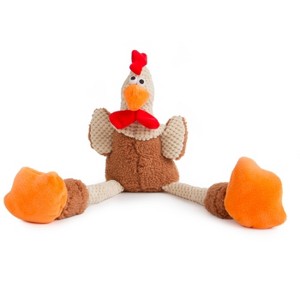 goDog Checkers Skinny Rooster Squeaky Plush Dog Toy, Chew Guard Technology, Brown, Large - 1 of 4