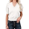 Clearlove Women's V Neck Puff Sleeve Short Sleeve Knit Top Lightweight Solid Color Basic Casual Pullover Shirt Sweater - 2 of 4