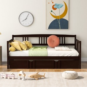 TiramisuBest Twin Daybed with Trundle, Espresso, Solid Wood, 78x42x35 inches, 78 lbs - 1 of 4