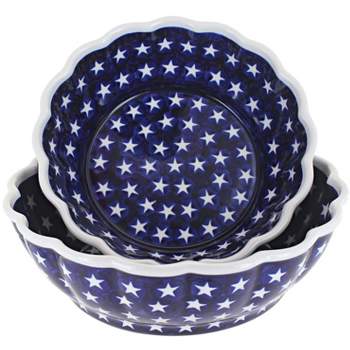 Blue Rose Polish Pottery 1278-79 Zaklady Scallop Serving Bowl Set