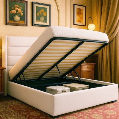 Velvet Upholstered Bed with Lift Up Storage, Wingback Platform Bed Frame, No Box Spring Needed