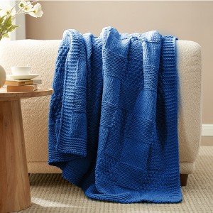 Chenille Knit Throw Blanket ，Soft Checkered Texture for Sofa, Bed, and Living Room-Amelie Home - 1 of 4