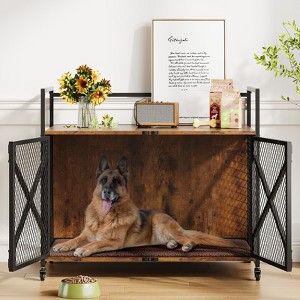 Dog Crate Furniture, Double Door Dog Kennel with Lockable 360° Wheels, Indoor Heavy Duty Decorative Dog Cage - 1 of 4