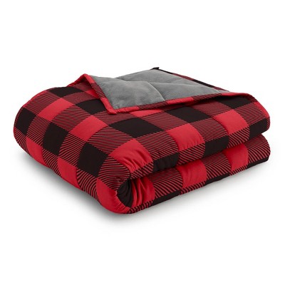Red and Black Checkered Fleece Weighted Blanket, 15lb, Reversible