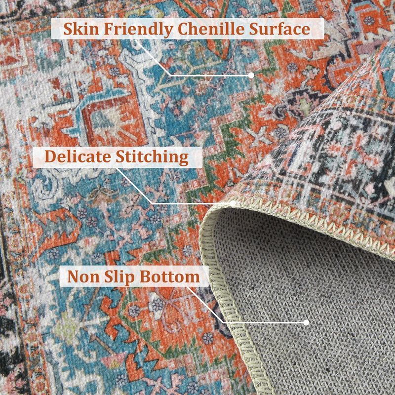 Machine Washable Rug Vintage Distressed Accent Rug Oriental Floral Floor Cover Carpet, 5 of 9