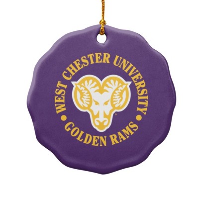 West Chester University Primary Logo Porcelain Scalloped Holiday Christmas Tree Ornament