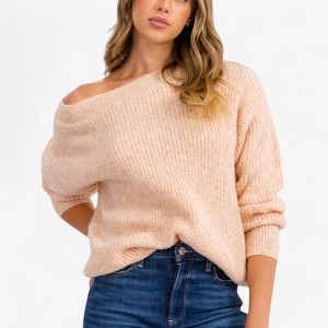 Amaryllis Women's Off-Shoulder Knit Sweater Relaxed Fit Long Sleeves Soft Ribbed Texture Casual Cozy Everyday Pullover - 1 of 4