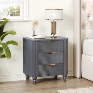 Christopher Knight Home Sadie Mid-Century Curved Profile Design Nightstand with 3 Drawers and Gold Glossy Handles - 1 of 4
