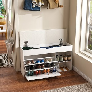 KTMBDW Storage Bench with Cushion, Shoe Bench, Padded Seat, Hidden Storage for Living Room, Entryway, Hold up to 300 lb, White - 1 of 4