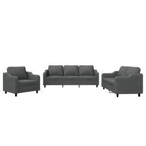 vidaXL Dark Gray 3-Piece Sofas Set - Modern Design Fabric Sofa, 2-Seater & 3-Seater, with Padded Seats & Cushions - 1 of 4