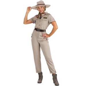 HalloweenCostumes.com Women's Paleontologist Costume with Dinosaur Patches, Belt, Faux Leather Hat and Jumpsuit - 1 of 4