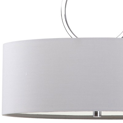 Debonair Chrome Drum Pendant Light with White Linen Shade