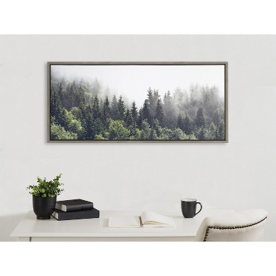 Lush Green Forest Foggy Day Framed Canvas Print, 18x40