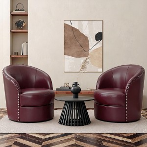 Genuine Leather Upholstered Barrel Chair, Swivel Accent Chair - 1 of 1