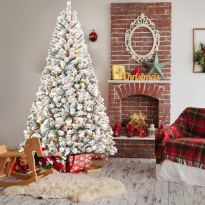 TIRAMISUBEST 6FT Flocked Christmas Tree with Branch Tips LED Lights Outdoor Indoor Holiday Decor - 1 of 4
