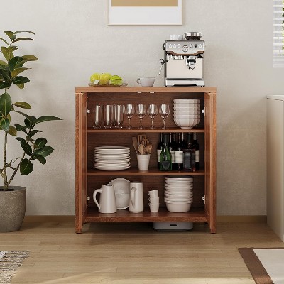 Rattan Sideboard Buffet Cabinet, Kitchen Cupboard Storage Cabinet with Adjustable Shelves for Living Room Dining Room