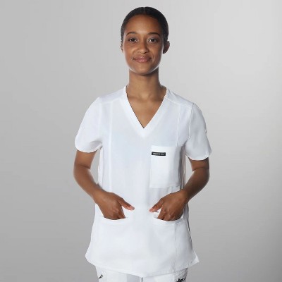 Members Only Palermo V-Neck Scrub Top for Women With Zipper Pocket
