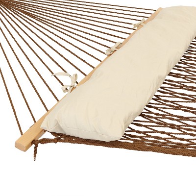 Sunnydaze Brown Double Polyester Rope Hammock with Pillow