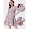 Allegra K Women's Vintage Tweed Plaid Grid Peter Pan Collar Long Sleeve A-line Dress - 2 of 4