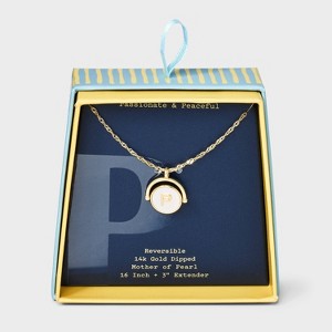 14K Gold Dipped Crystal and Mother of Pearl Circle Spinner Initial Necklace - A New Day™ - 1 of 4