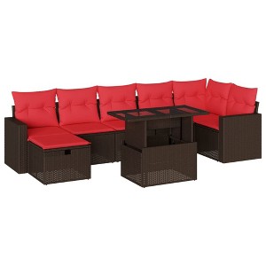 vidaXL 8 Piece Garden Sofa Set with Cushions Black Poly Rattan - Brown without storage - 1 of 4