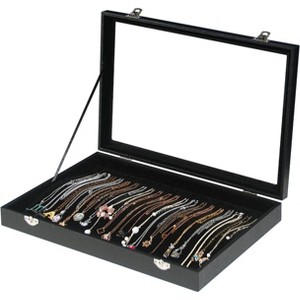 Black Velvet Jewelry Display Tray with Lid, Organizer Storage Case for Necklaces, Bracelets, Rings, and Beads - 1 of 4