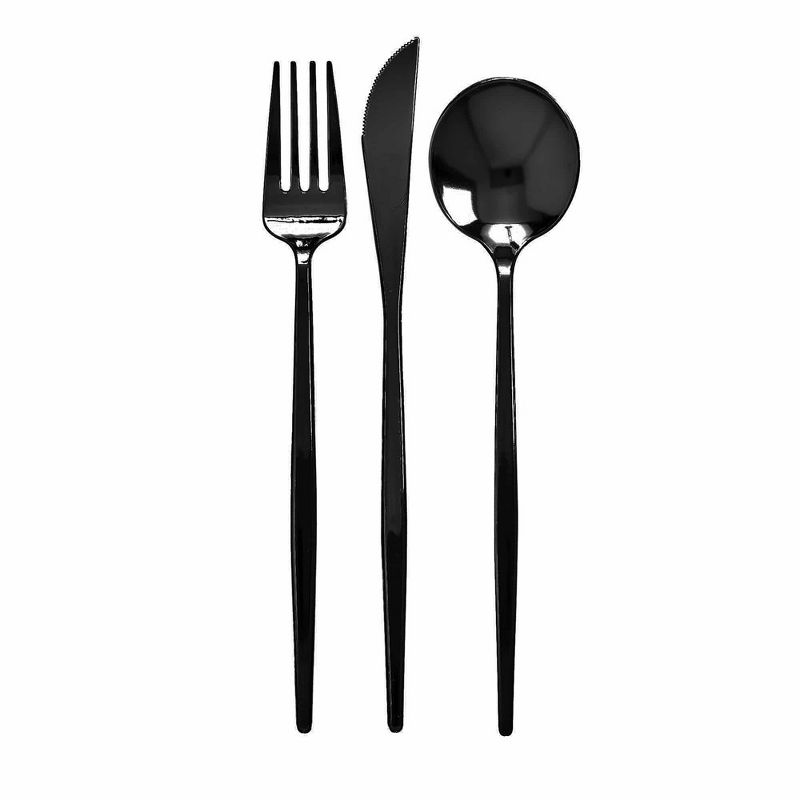 Silver Spoons Modern Disposable Flatware Set, Includes 48 Forks, 24 Spoons and 24 Knives, Opulence Collection, 1 of 5
