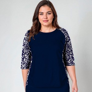 Calypsa Women's Plus Size Loose Fit 3/4 Sleeve Rash Guard UPF 50+ Margaux Swim Top - 1 of 2
