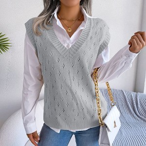 Coolmee Sweater Vest for Women V Neck Sleeveless Hollow Out Loose Pullover Sweater Vest - 1 of 4