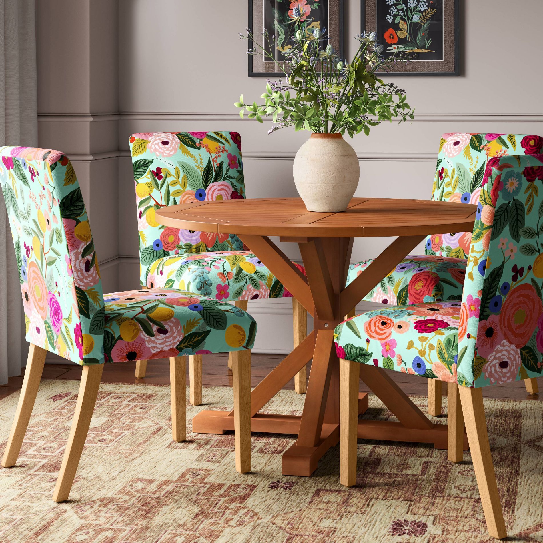 Rifle Paper Co. x Target Garden Party Armless Dining Chair Light Green: Linen & Cotton Upholstery, Pine Frame