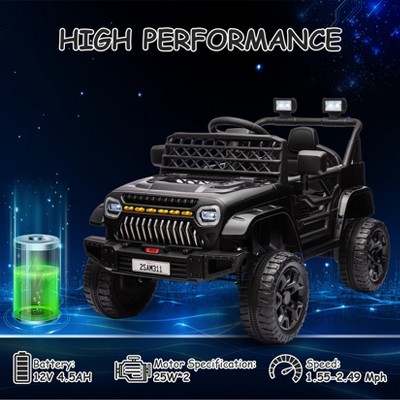 Black 12V Kids Ride-On Truck with LED Lights and Music