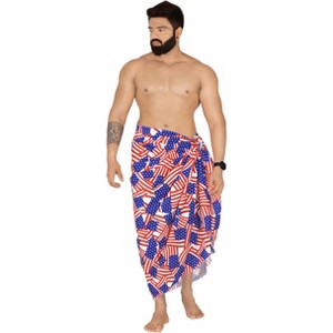 LA LEELA Men's Patriotic 4th of July American Flag Summer Sarong Swim Trunk Long Beach Pareo Wrap One Size Cherry Allover US Flag - 1 of 4