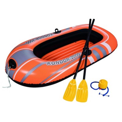 Bestway 61062E Kondor 2000 77 x 45 Inch Inflatable Single Person Water Raft Boat Set with 2 Oars and Foot Pump for Lakes, Pools and Rivers