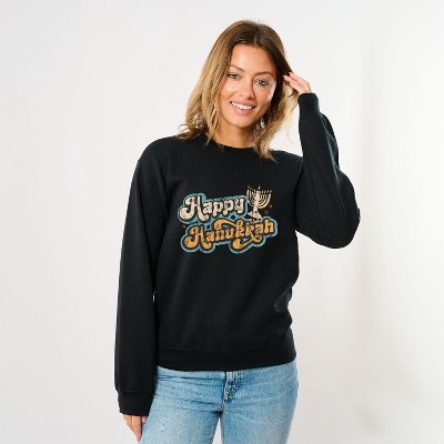 Simply Sage Market Women's Graphic Sweatshirt Retro Happy Hanukkah Distressed