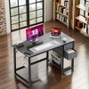 ROOMTEC Modern Home Office Writing Desk, Simple Style Office Table with 2-Tier Drawers and Bottom Storage Shelf - 2 of 4
