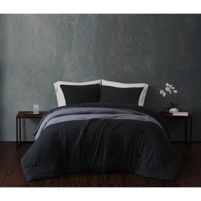 Full/Queen 3pc Color Block Cotton Jersey Comforter Set Charcoal - Sean John