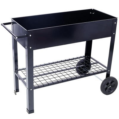 Elevated Raised Garden Bed, Outdoor Large Metal Planter Box Stand with Legs and Wheels, Mobile Patio Flower Bed with Storage Shelf for Backyard
