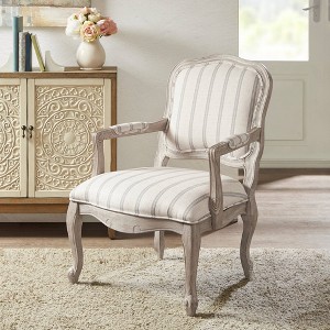 Sophie Accent Chair Natural: Upholstered Stripe, Pillow-Topped Arms, Wood Legs - 1 of 4