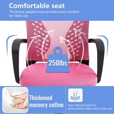 Pink Mesh Swivel Office Task Chair with Fixed Arms