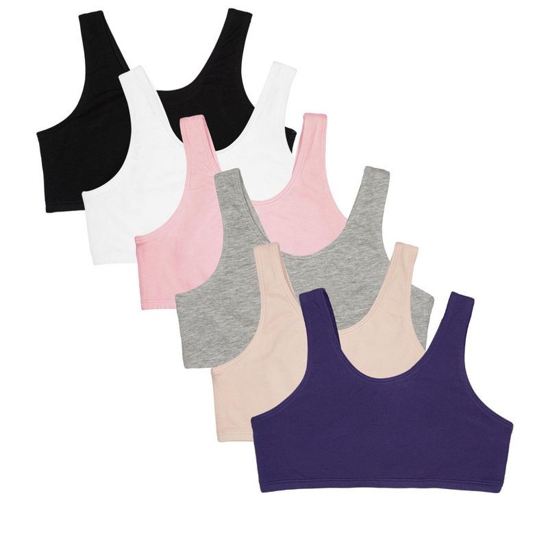 Fruit of the Loom Girl's Cotton Sports Bra 6 Pack, 1 of 4
