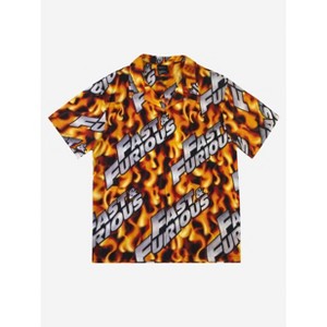 Fast & Furious Logo All-Over Print Flame Background Adult Short Sleeve Button-Down Shirt - 1 of 4