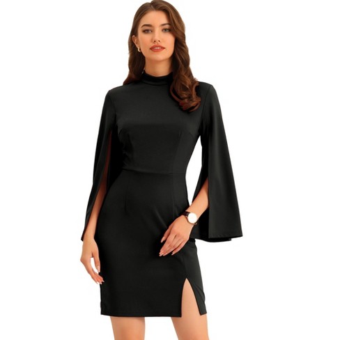 Women V-neck Long Sleeve Bodycon Pencil Dress Split Slim Autumn